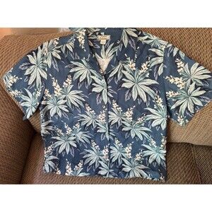 Tommy Bahama Shirt Men’s Size Large 100% Silk Hawaiian‎ Blue Tropical Print